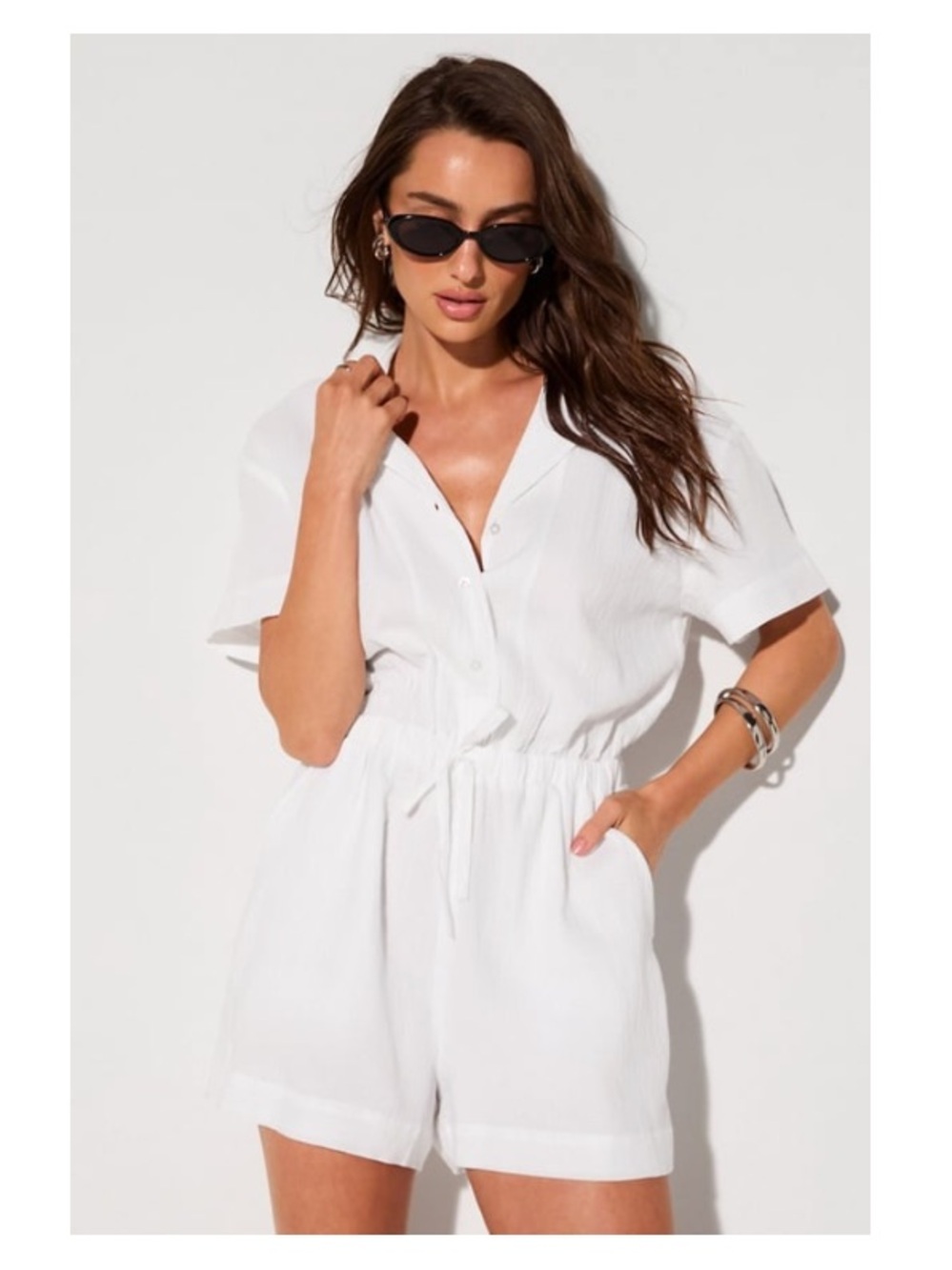 NWT White Short Sleeve Drawstring Romper